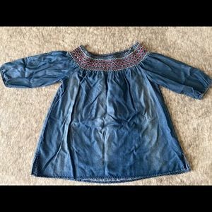 denim colored off the shoulder top